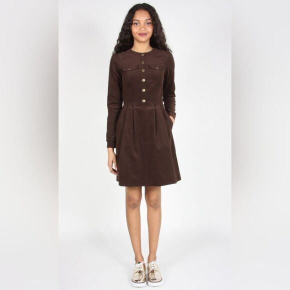 Birds of North America Jacobin corduroy Brown dress - Picture 1 of 7